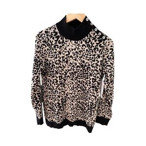 Calvin Klein Cheetah Print Mock Neck Button Shoulder Sweater Top NWT Size S